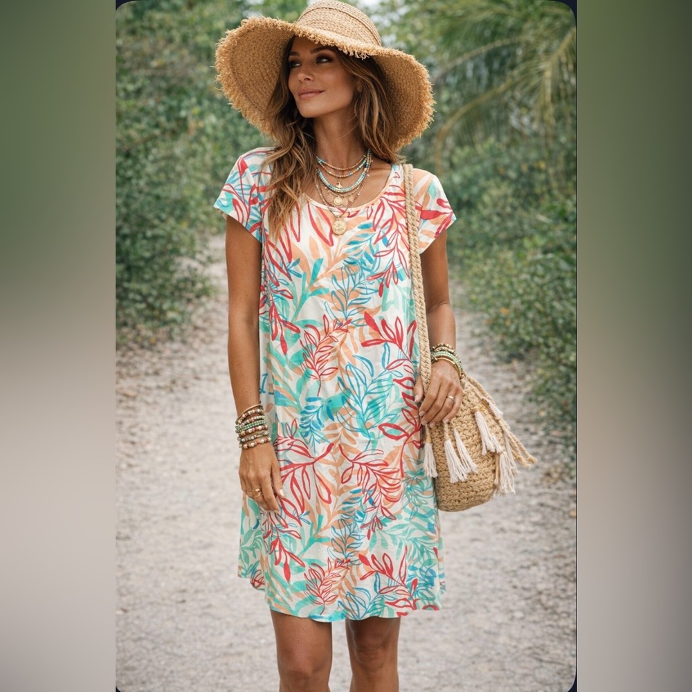 Aryeh By Anthropologie Floral Tropical Jersey Shift Dress Women's Medium
